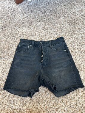 Black Denim Button-Fly Shorts